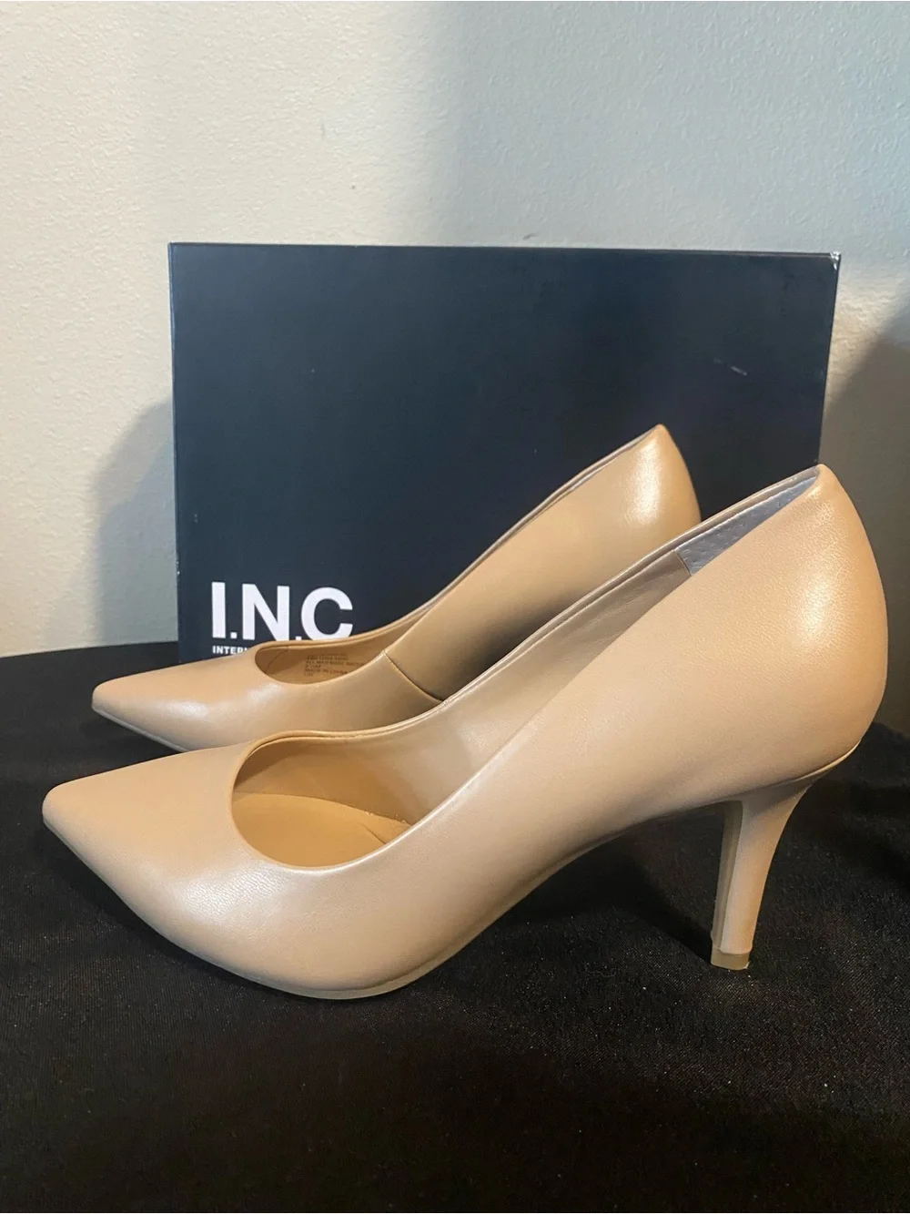 INC “Zitah” Pointed-Toe High Heels In Almond Tan